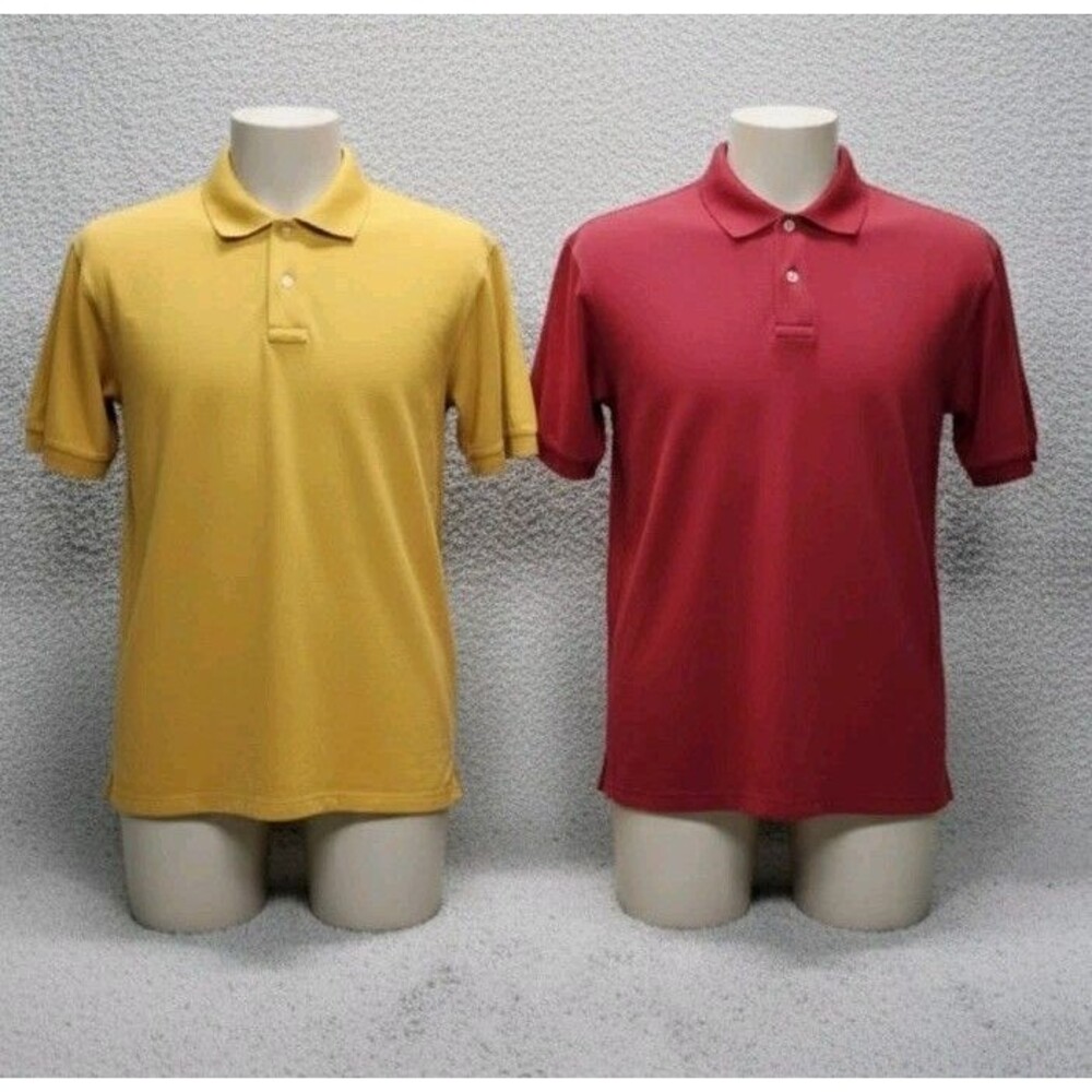 Eddie Bauer XL Tall Men’s Polo Shirts  Red & Mustard Yellow 100% Cotton • EUC